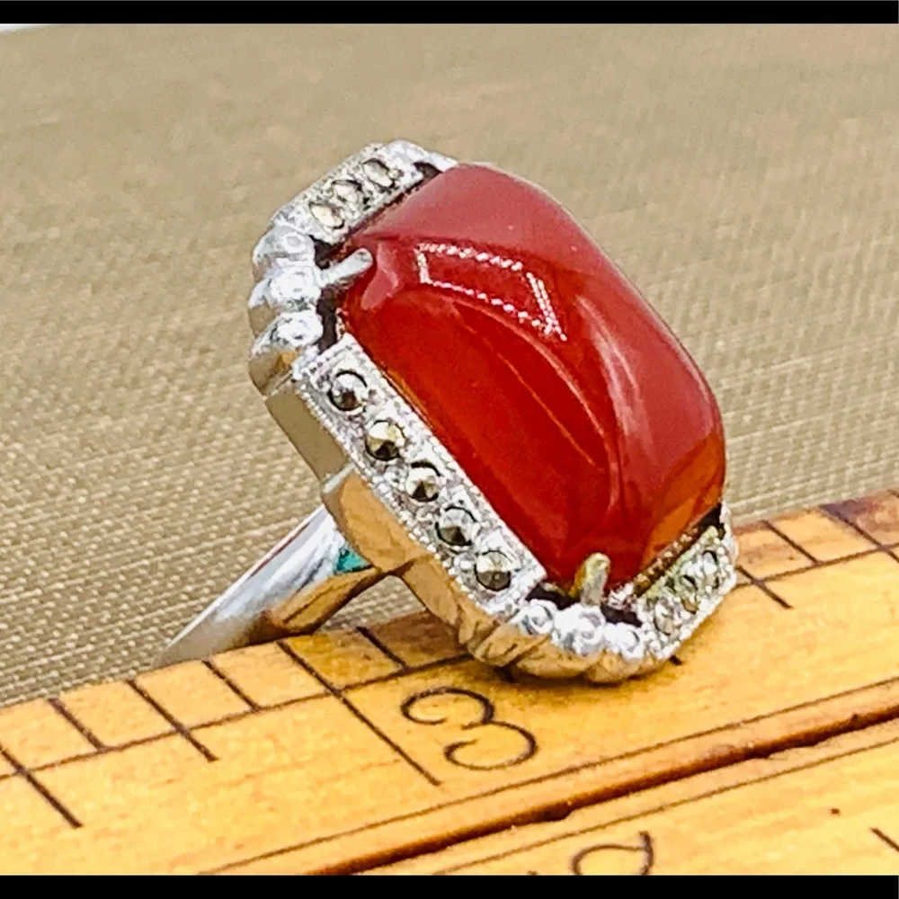Red orange vintage costume ring NOS adjustable